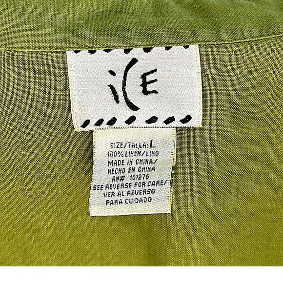 Y2K ICE Linen Embroidered Vest Scalloped Hem Floral Cutwork Button Up Green ✧M/L - Picture 7 of 8
